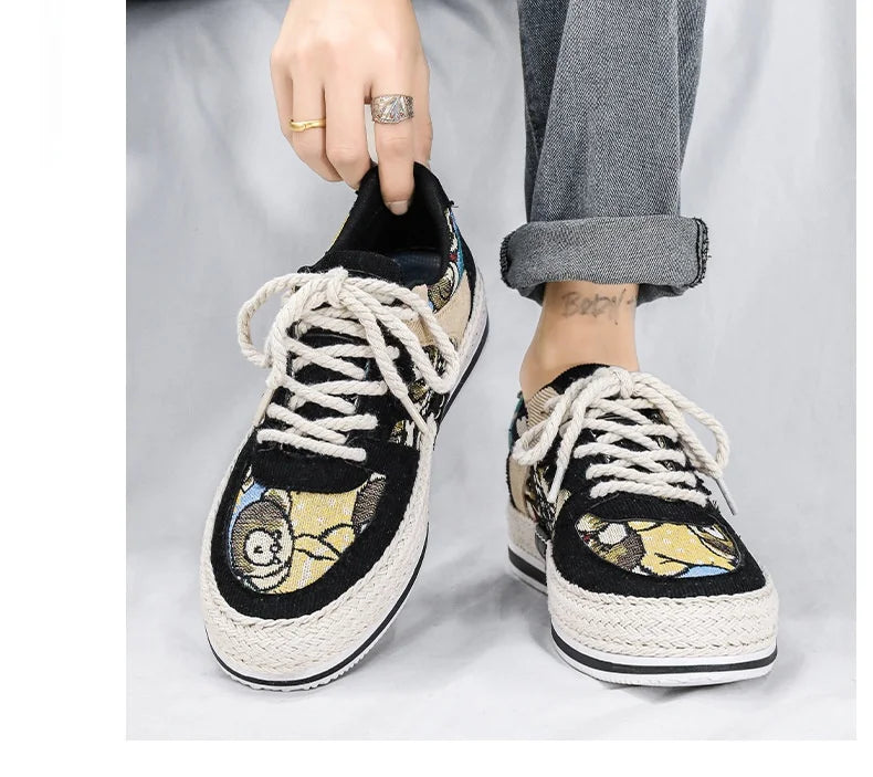 Men's Canvas Shoes Summer Breathable Sports Casual Work Shoes Soft Bottom Wear-resistant Corduroy Loafers Flat Rubber Sole