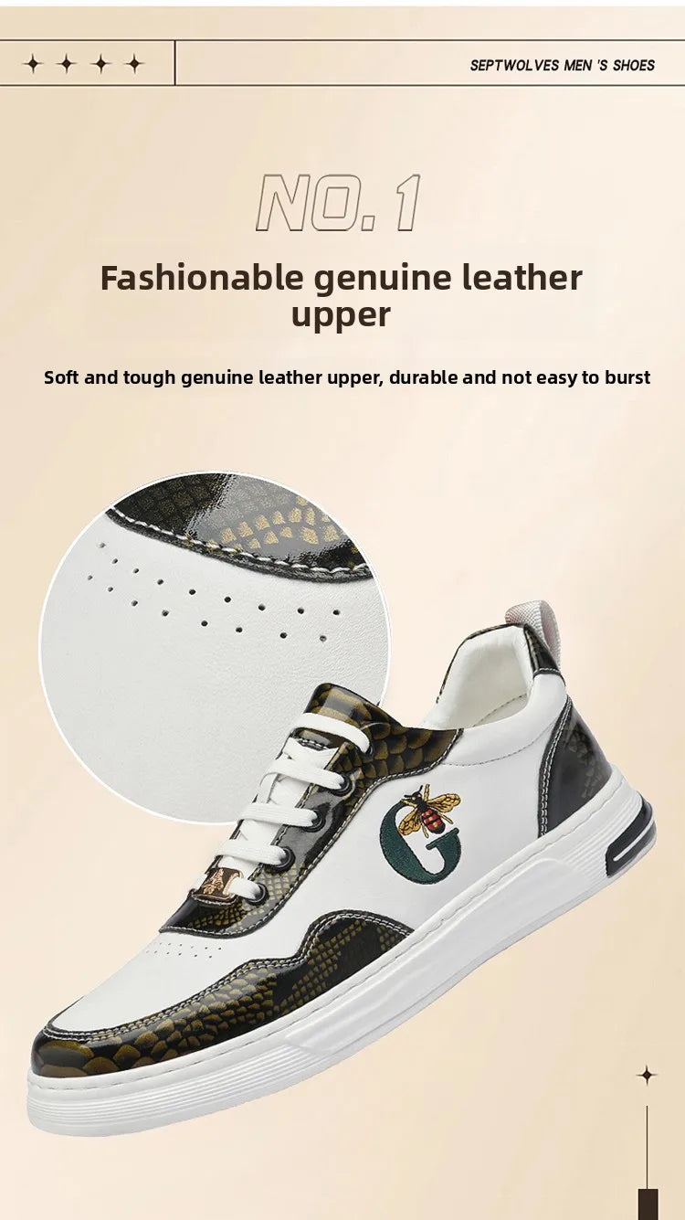 Italian Designer Men's Casual Bee Shoes, Luxurious and Fashionable Genuine Leather Business Shoes, Classic Sports Shoes