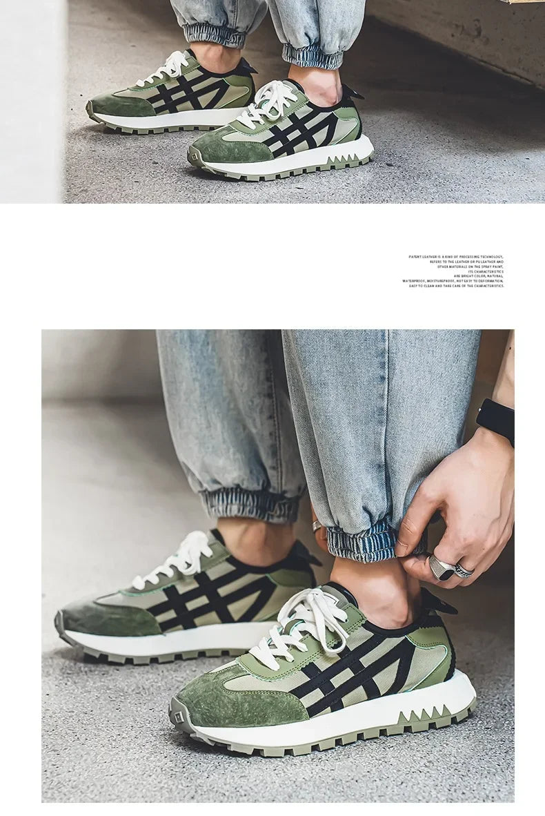 Men's classic running shoes with lace up flat bottom, sports soft sole, breathable walking canvas, Forrest Gump