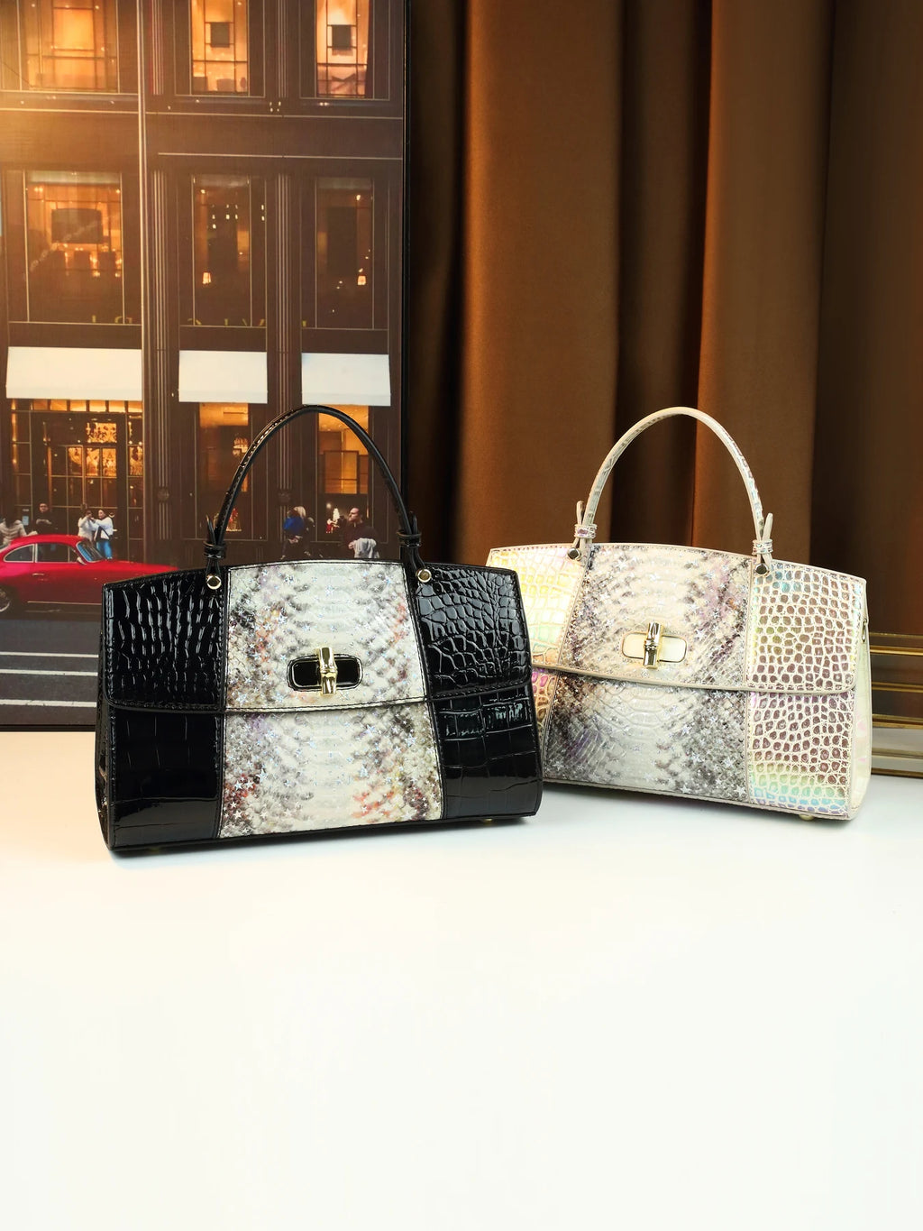European and American fashion new snake pattern gradual change color matching light luxury high sense portable women's bag