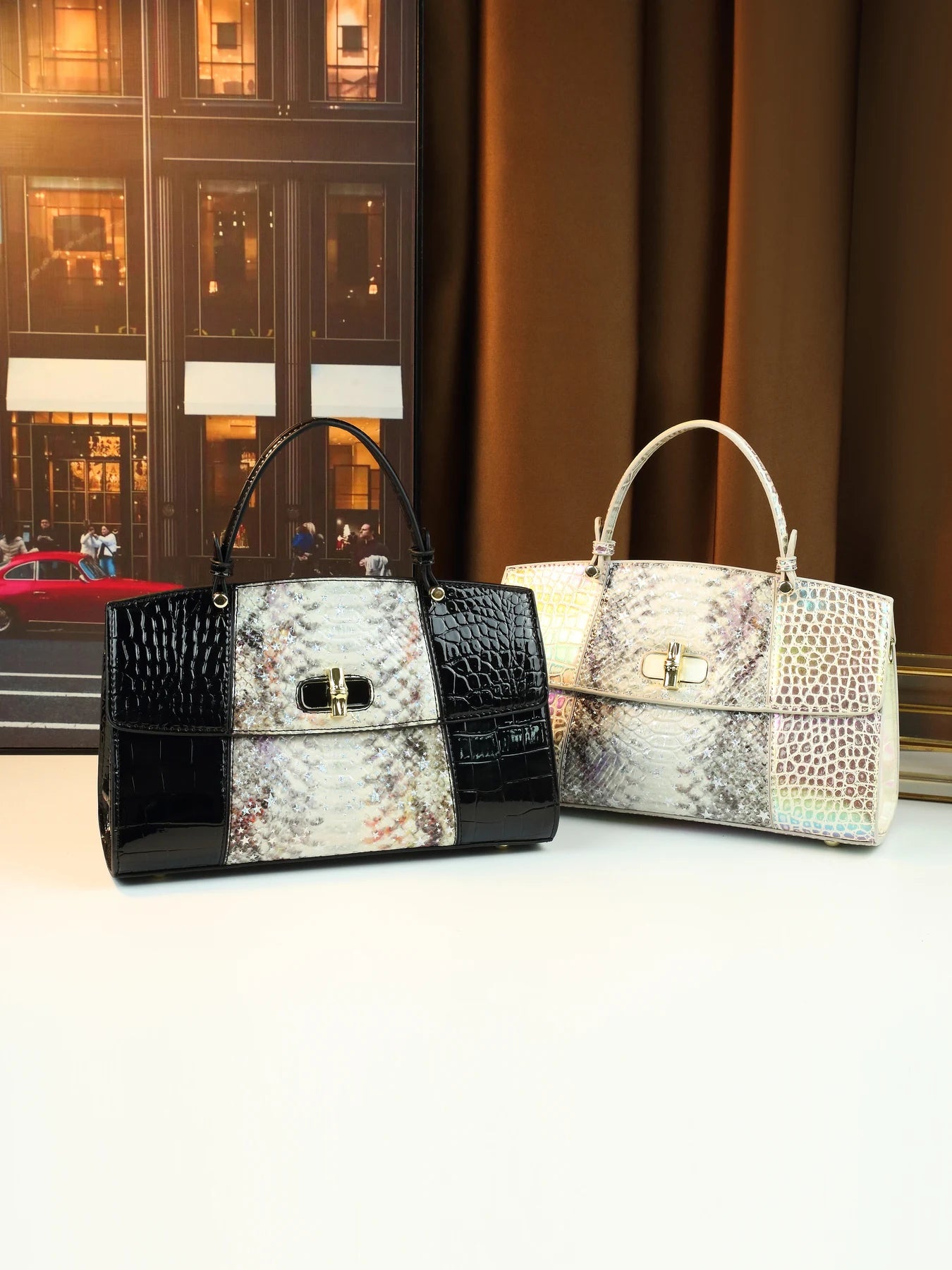 European and American fashion new snake pattern gradual change color matching light luxury high sense portable women's bag