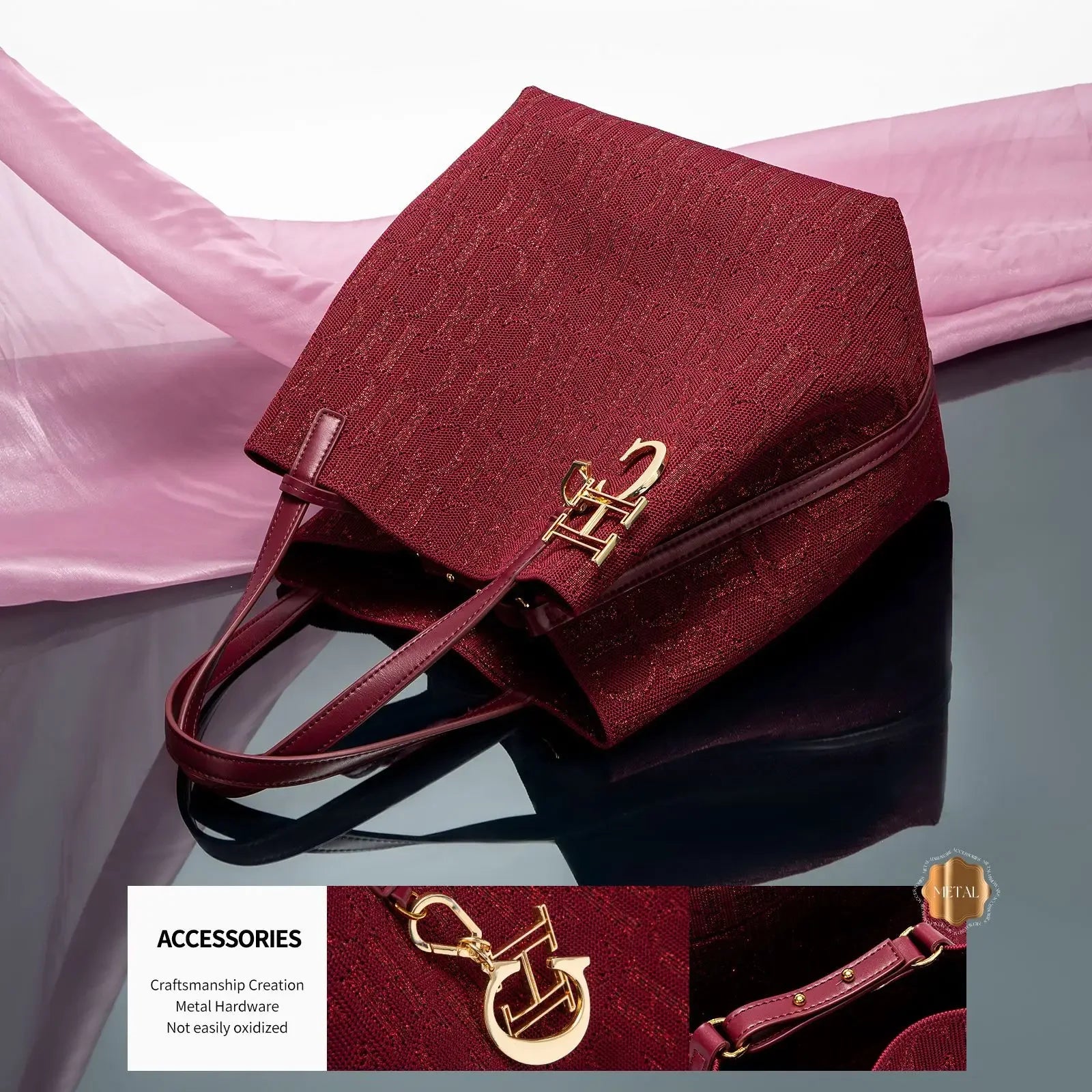 CH Women's Handbag Large Capacity Women's Simple Daily Commute Versatile Solid Color Letter Printed Design Shoulder Bag