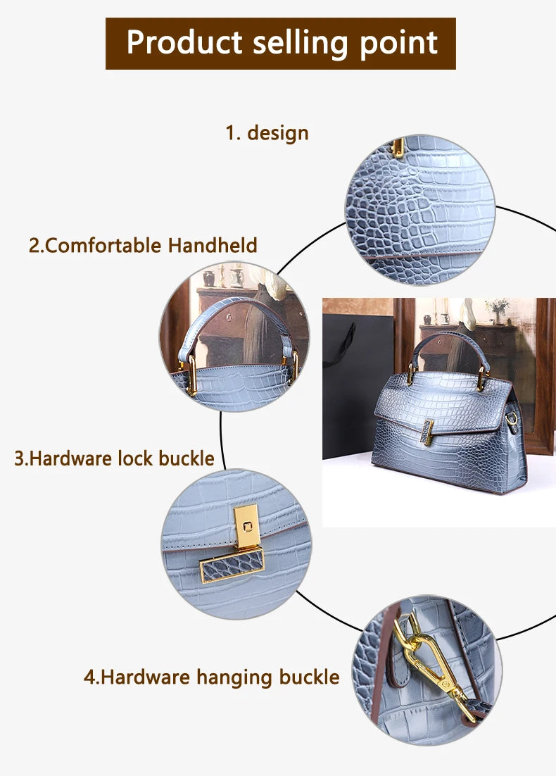 2025 New Crocodile Pattern Large Capacity Handbag Vintage Ladies Single Shoulder Slant Cross Bag Stylish Simple Women's Purse