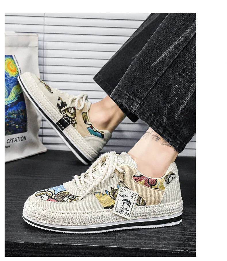 Men's Canvas Shoes Summer Breathable Sports Casual Work Shoes Soft Bottom Wear-resistant Corduroy Loafers Flat Rubber Sole