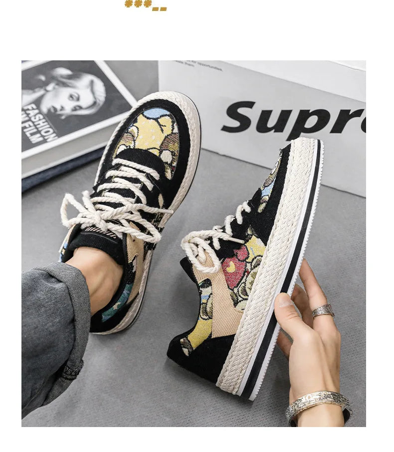 Men's Canvas Shoes Summer Breathable Sports Casual Work Shoes Soft Bottom Wear-resistant Corduroy Loafers Flat Rubber Sole