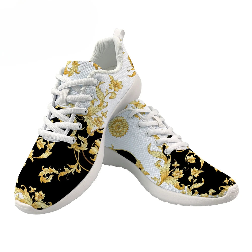 Custom New Men Shoes Luxury Golden European Floral Print Casual Women Sneakers Brand Designer Lace Up Sport Shoes Dropshipping