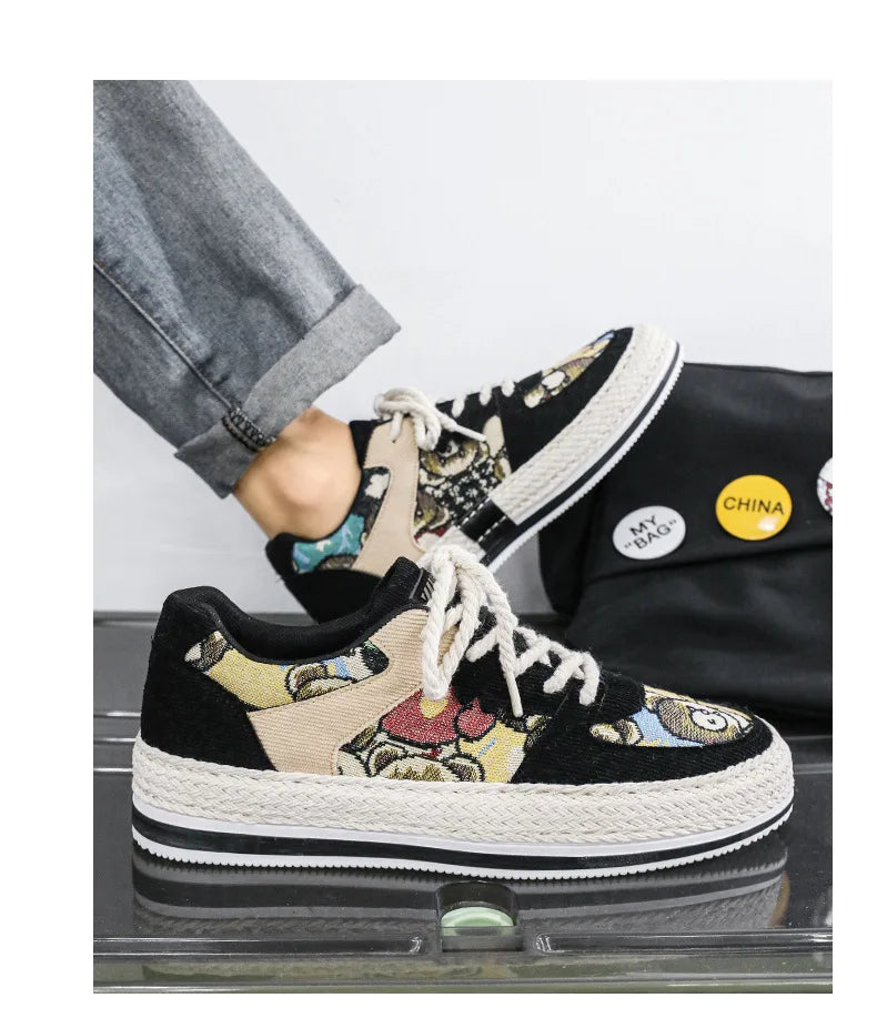 Men's Canvas Shoes Summer Breathable Sports Casual Work Shoes Soft Bottom Wear-resistant Corduroy Loafers Flat Rubber Sole