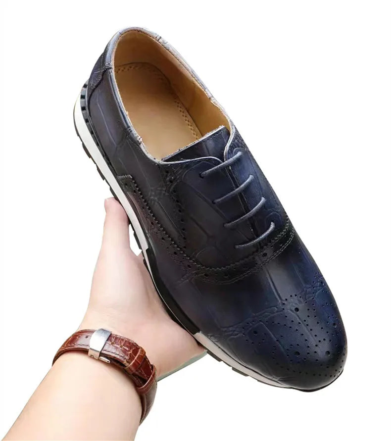 Mens Sneaker Shoes Genuine Cow Leather Oxford Brogue Luxury Designer Lace Up Autumn Daily Casual Shoes for Men