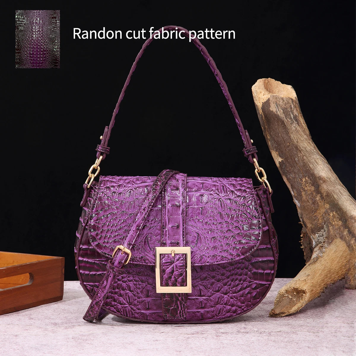 Saddle bag with large buckle and crocodile pattern, colorful underarm bag, single shoulder bag with shoulder strap and crossbody