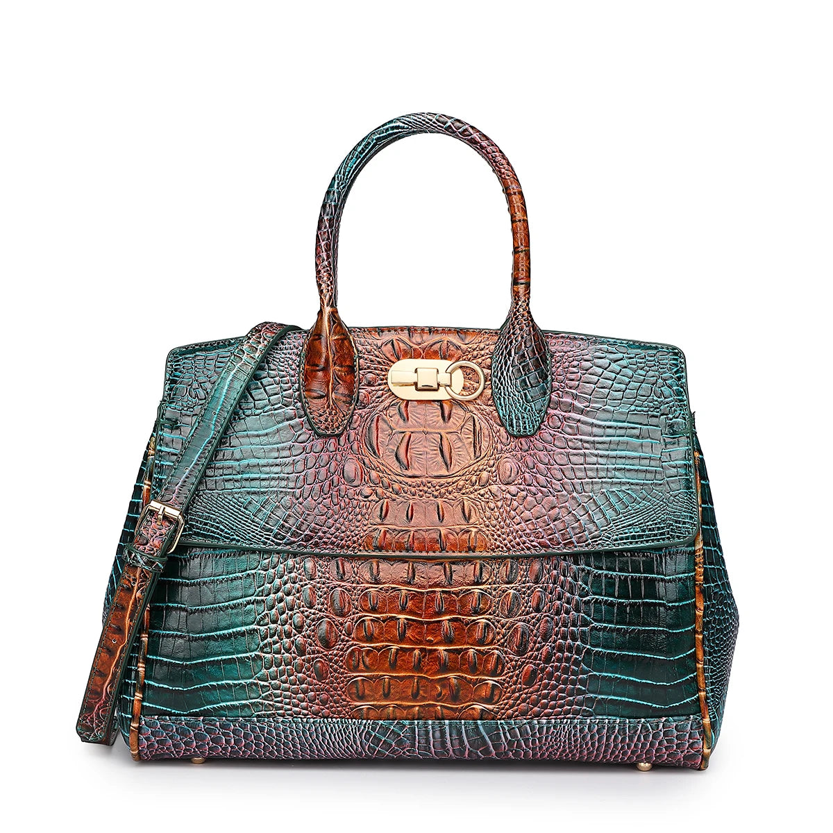 Crocodile Pattern Handbag & Purses Set, Multi-functional Vintage Top Handle Crossbody Bag & Business Clutch Bag & Card Coi