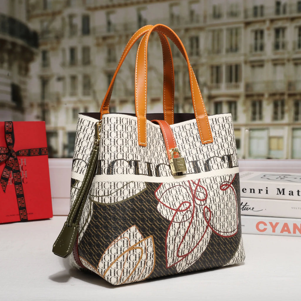 Street Style Bucket Bag Women's Crossbody Handbag PU Material Medium Size Printed Element Autumn Winter Fashion Tote Bag