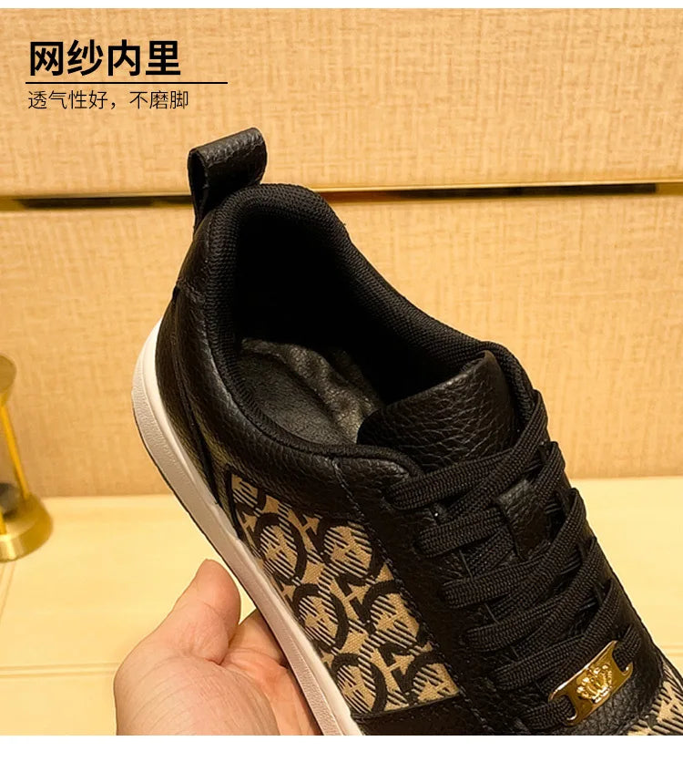 European New Shoes for Men Genuine Leather Patchwork Casual Shoes Trend Flat Skateboard Shoes Youth Cool Lace-up Sneakers