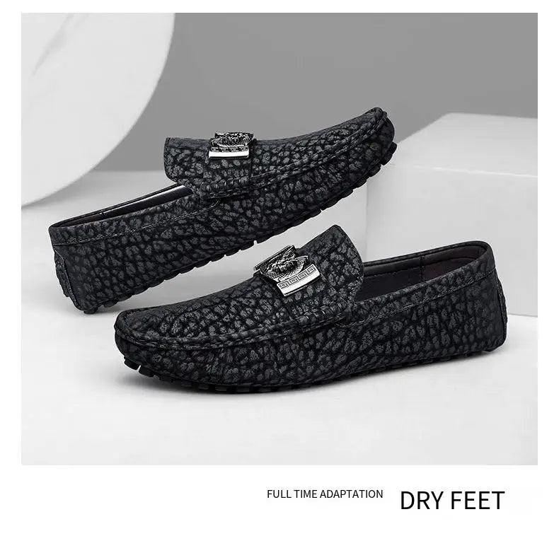 Designer Dragon Button Loafers Men's Comfortable Soft Bottom Black Fashion Flat Shoes Green Business Dress Driving Shoes for Man