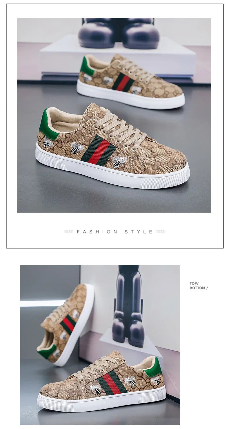 Men's Canvas Shoes Breathable Sports Sneakers Casual Style Student Footwear Fashionable Flat Board Shoes Mid Heel Grid Lining