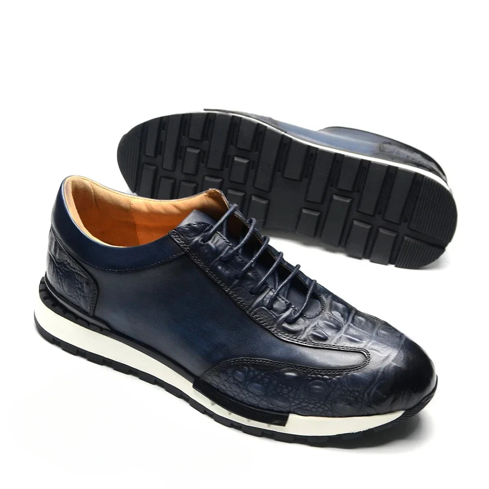 Men's Oxford Sneaker Cow Genuine Leather Crocodile Pattern Fashion Man Casual Shoes Lace-Up Business Office Walk Male Footwear