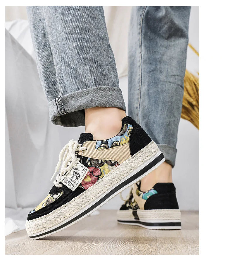 Men's Canvas Shoes Summer Breathable Sports Casual Work Shoes Soft Bottom Wear-resistant Corduroy Loafers Flat Rubber Sole