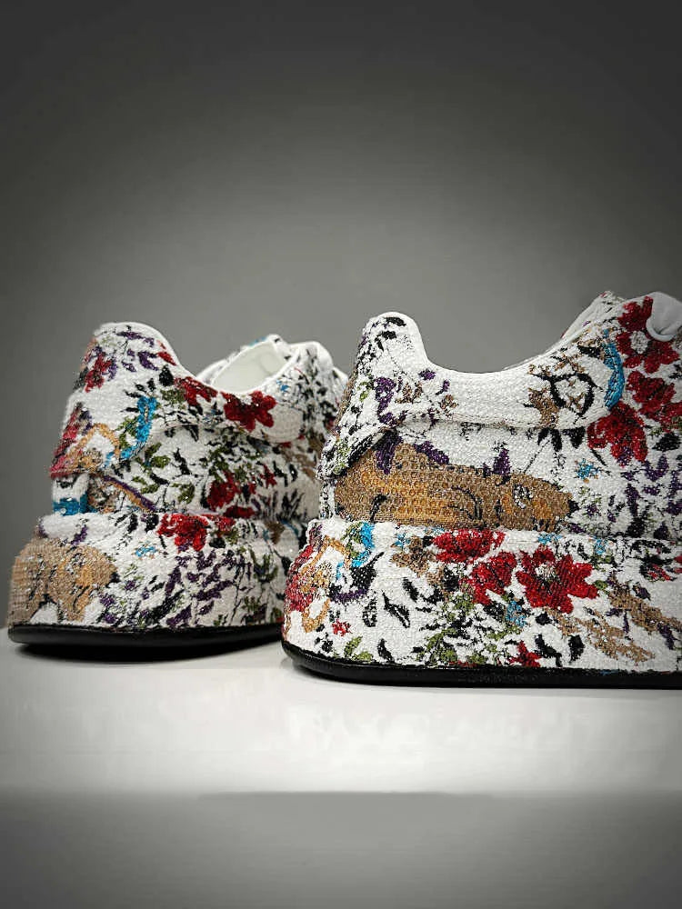 Fashion New Men's All Match Rhinestone Floral Pattern Causal Shoes Flats Male Sports Walking Sneakers  Zapatillas Hombre