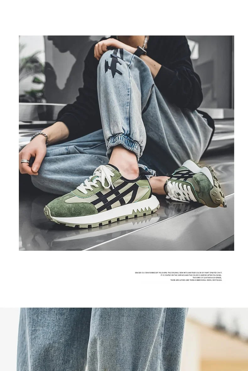 Men's classic running shoes with lace up flat bottom, sports soft sole, breathable walking canvas, Forrest Gump