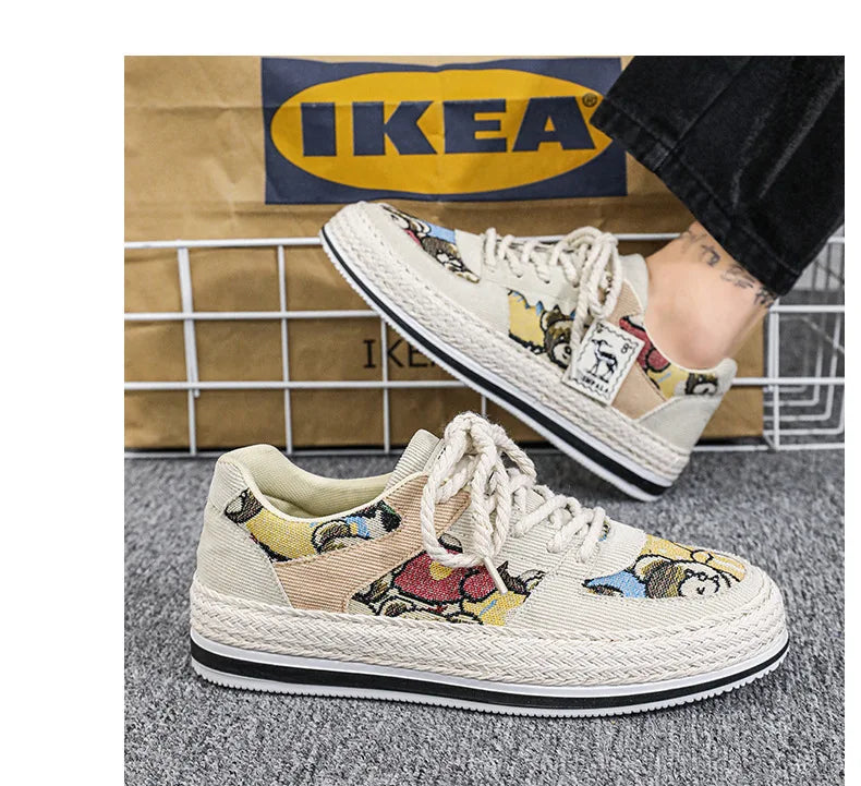 Men's Canvas Shoes Summer Breathable Sports Casual Work Shoes Soft Bottom Wear-resistant Corduroy Loafers Flat Rubber Sole