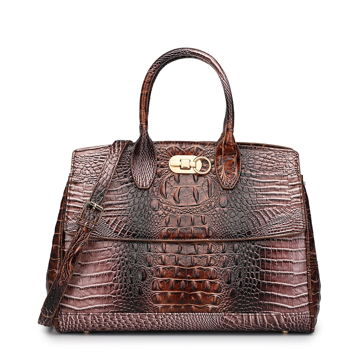 Crocodile Pattern Handbag & Purses Set, Multi-functional Vintage Top Handle Crossbody Bag & Business Clutch Bag & Card Coi
