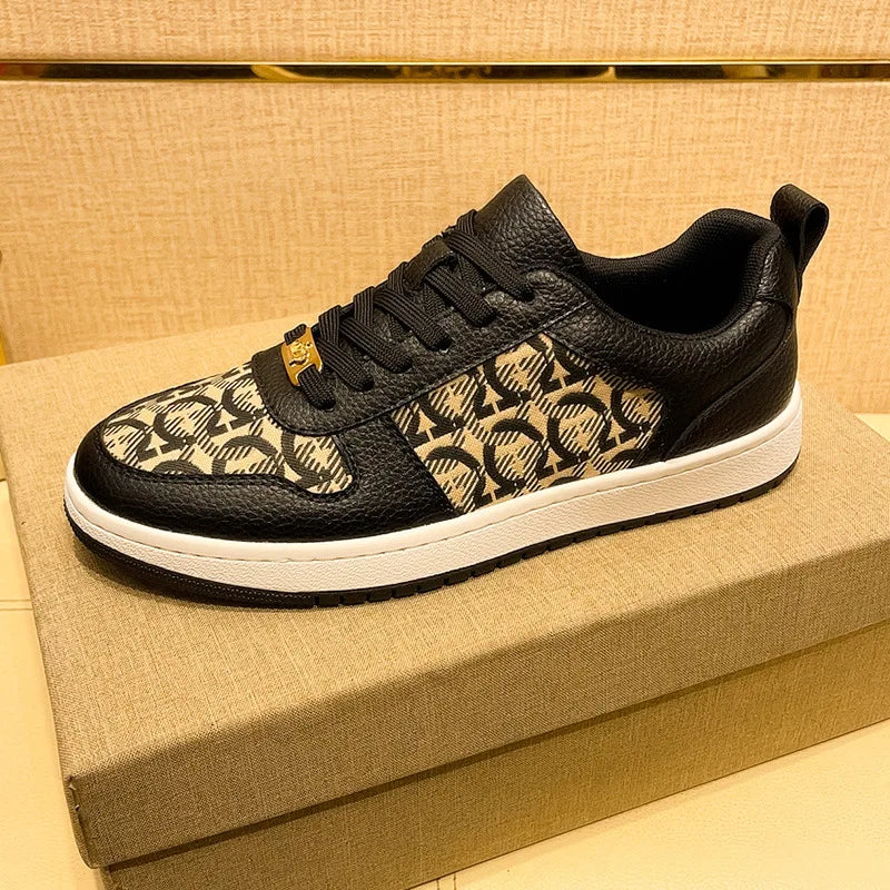 European New Shoes for Men Genuine Leather Patchwork Casual Shoes Trend Flat Skateboard Shoes Youth Cool Lace-up Sneakers