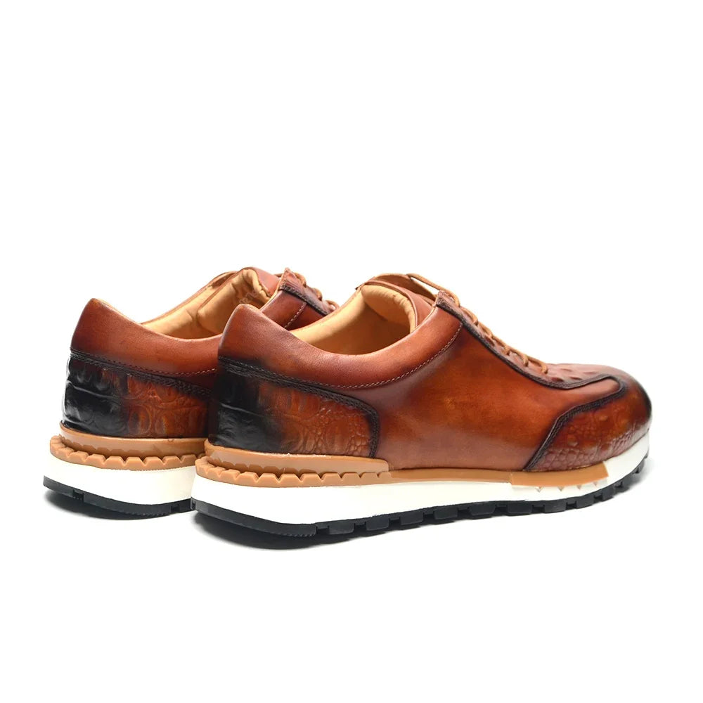 Men's Oxford Sneaker Cow Genuine Leather Crocodile Pattern Fashion Man Casual Shoes Lace-Up Business Office Walk Male Footwear