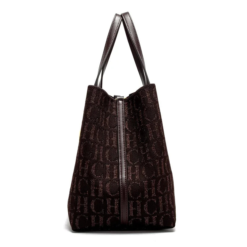 CH Women's Handbag Large Capacity Women's Simple Daily Commute Versatile Solid Color Letter Printed Design Shoulder Bag