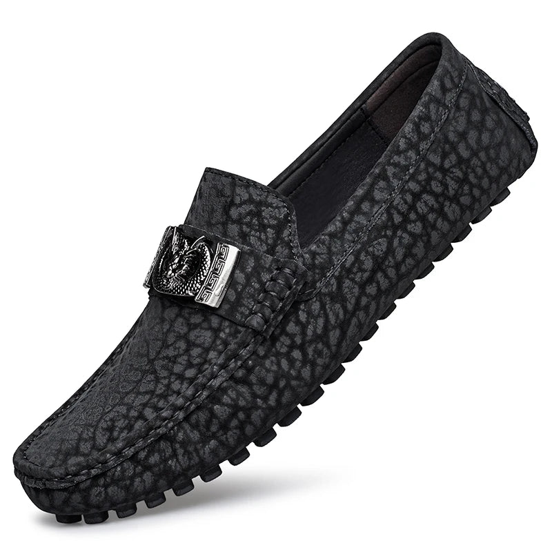 Designer Dragon Button Loafers Men's Comfortable Soft Bottom Black Fashion Flat Shoes Green Business Dress Driving Shoes for Man