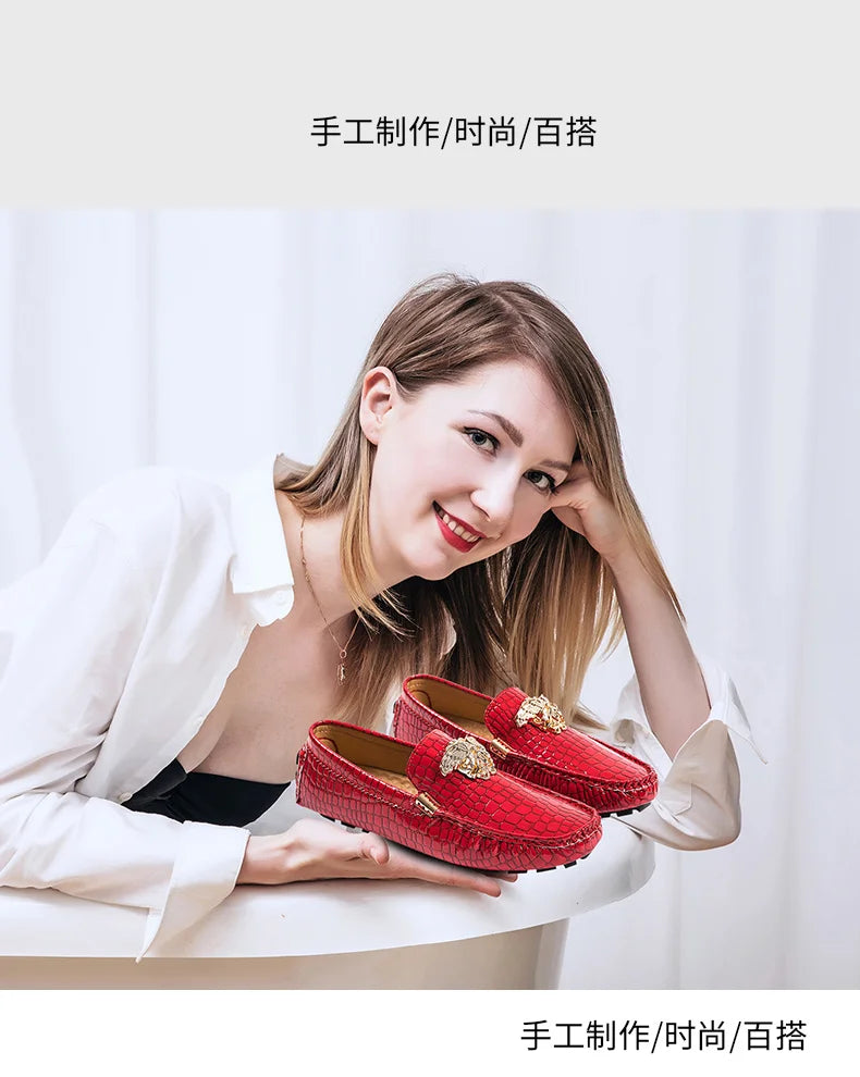 European Station Slip-On Lazy Beanie Shoes Men's Crocodile Pattern Men's Shoes 36 Small Size 48 Large Size New Casual Men's Leather Shoes