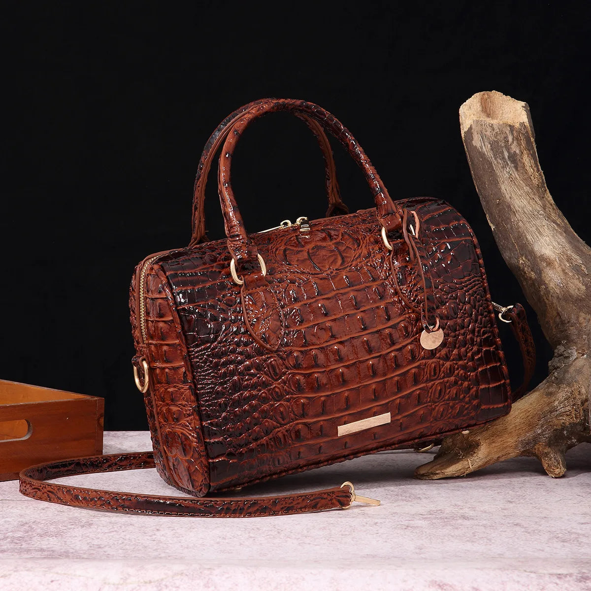 Top-Handle Crocodile Purses For Women Crossbody Leather Bags Trendy Large Capacity Tote with Shoulder Strap Lady Commuting Bags