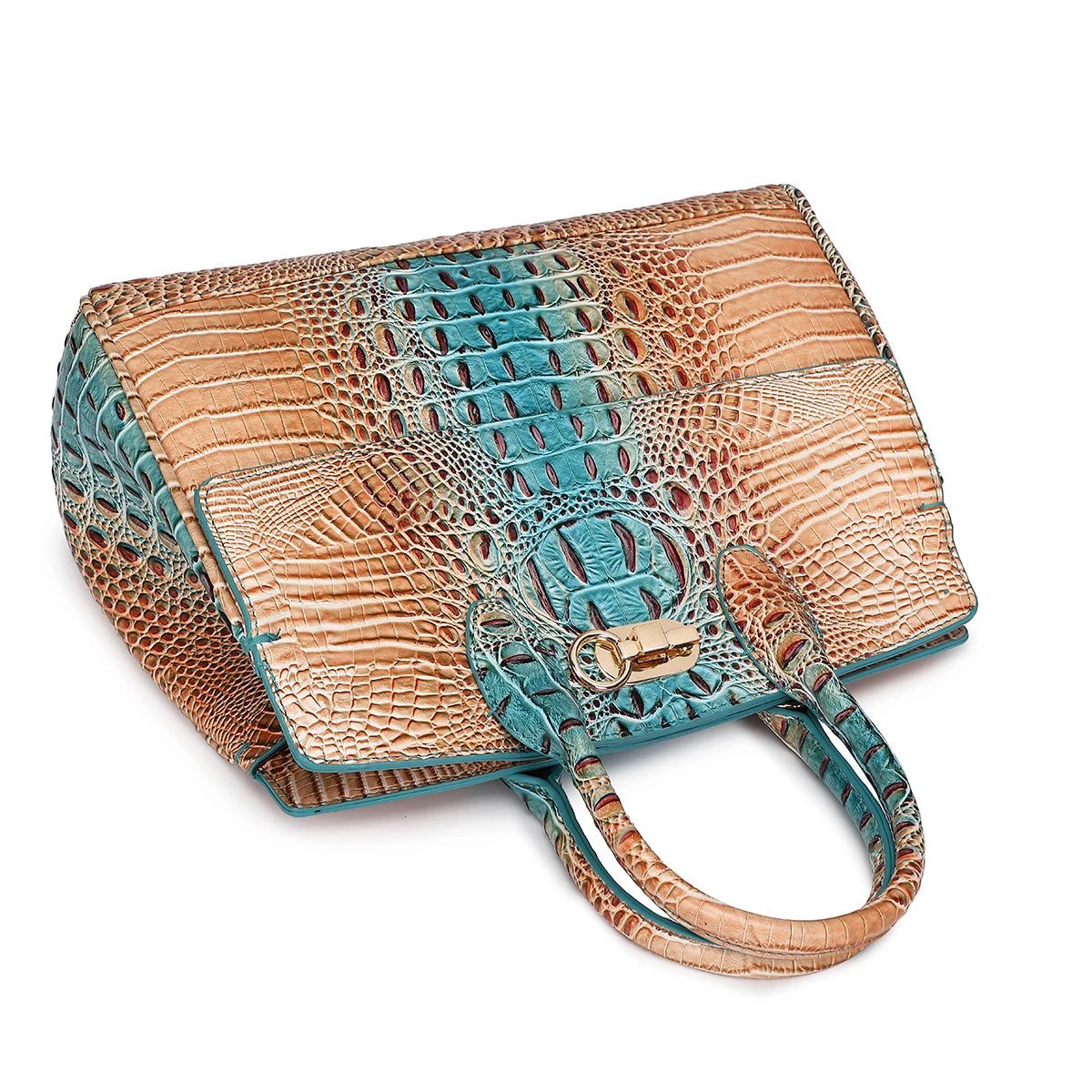 Crocodile Pattern Handbag & Purses Set, Multi-functional Vintage Top Handle Crossbody Bag & Business Clutch Bag & Card Coi