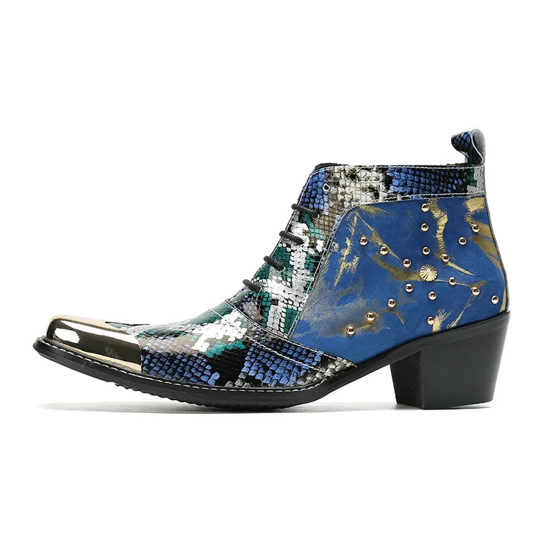 HS35 Italian Type Handmade Men's Boots Pointed Iron Toe Genuine Leather Boots Men Botas Hombre Punk Fashion Party Boots