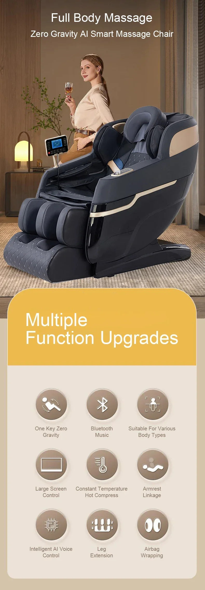 2026 NEW arrivals Massage Chair Zero Gravity Recliner Full Body Airbag Massage Sofa Touch Screen Office Chair 3 Years Warranty