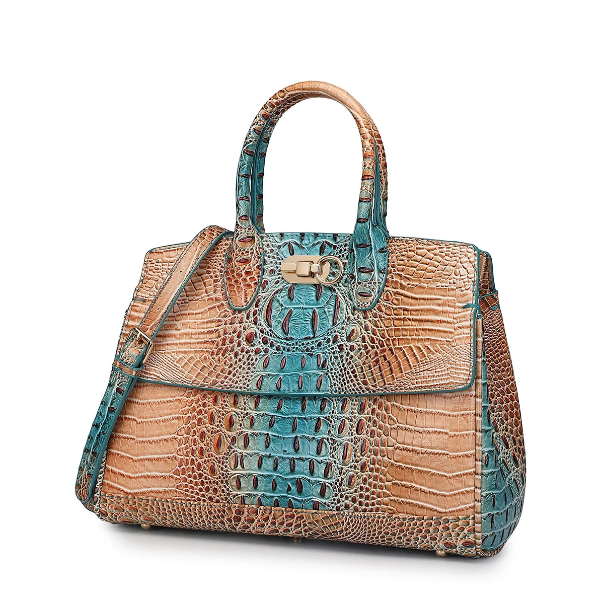 Crocodile Pattern Handbag & Purses Set, Multi-functional Vintage Top Handle Crossbody Bag & Business Clutch Bag & Card Coi