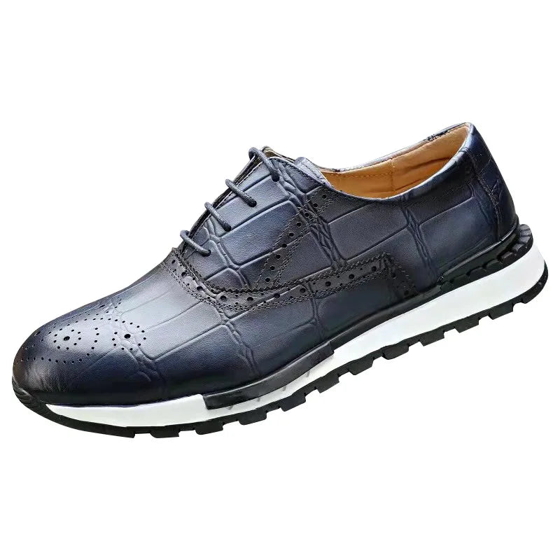Mens Sneaker Shoes Genuine Cow Leather Oxford Brogue Luxury Designer Lace Up Autumn Daily Casual Shoes for Men