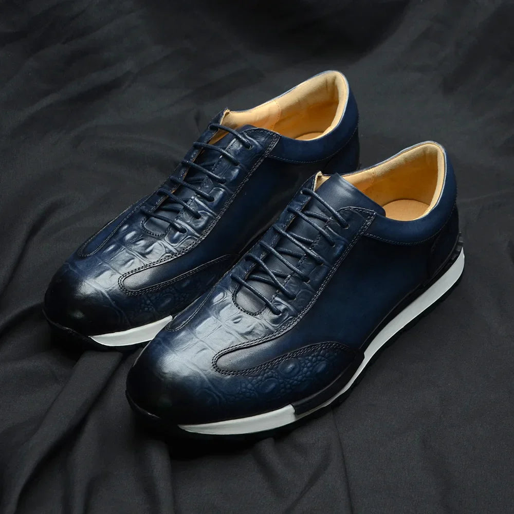 Men's Oxford Sneaker Cow Genuine Leather Crocodile Pattern Fashion Man Casual Shoes Lace-Up Business Office Walk Male Footwear