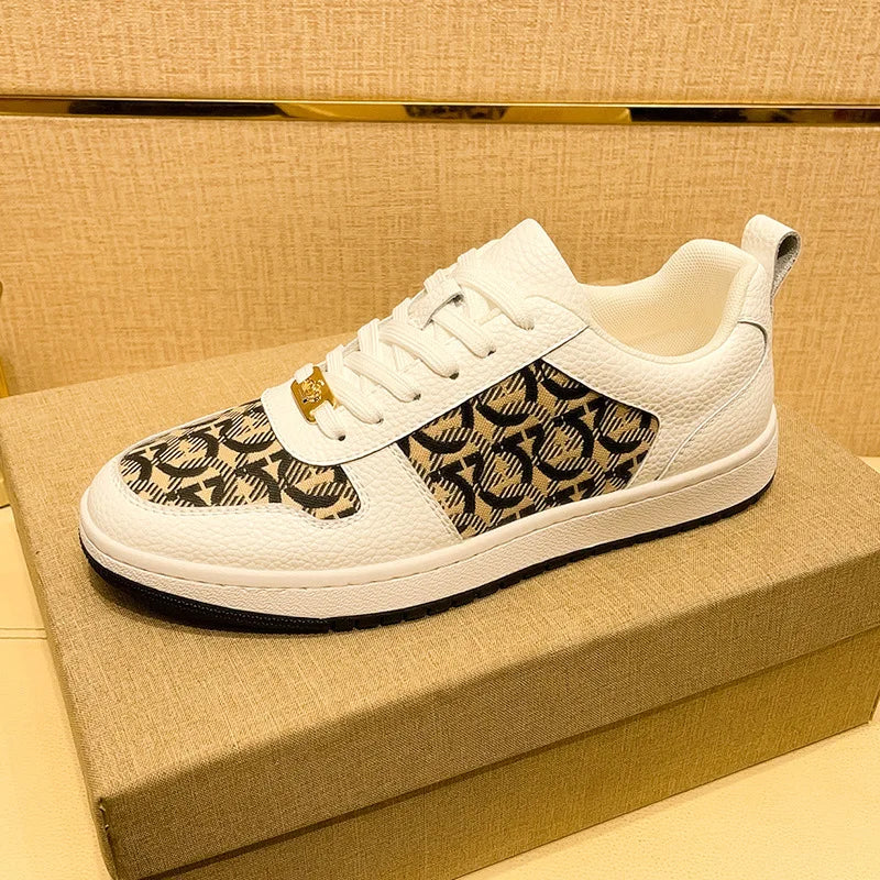 European New Shoes for Men Genuine Leather Patchwork Casual Shoes Trend Flat Skateboard Shoes Youth Cool Lace-up Sneakers