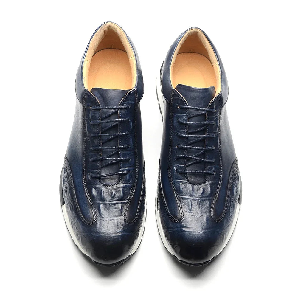 Men's Oxford Sneaker Cow Genuine Leather Crocodile Pattern Fashion Man Casual Shoes Lace-Up Business Office Walk Male Footwear