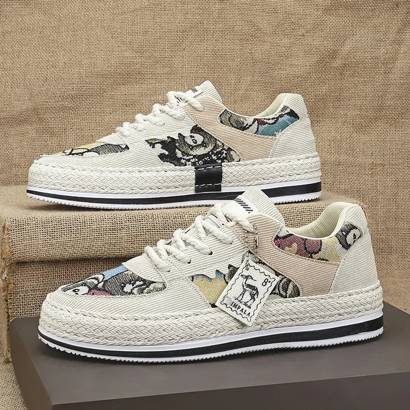 Men's Canvas Shoes Summer Breathable Sports Casual Work Shoes Soft Bottom Wear-resistant Corduroy Loafers Flat Rubber Sole