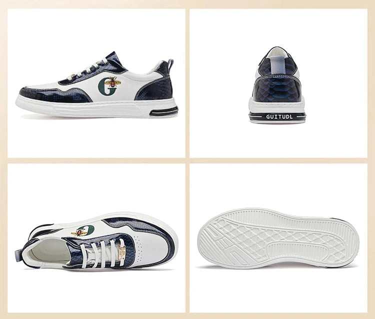 Italian Designer Men's Casual Bee Shoes, Luxurious and Fashionable Genuine Leather Business Shoes, Classic Sports Shoes