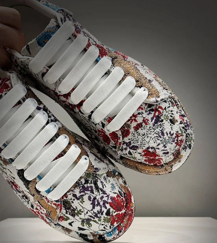 Fashion New Men's All Match Rhinestone Floral Pattern Causal Shoes Flats Male Sports Walking Sneakers  Zapatillas Hombre