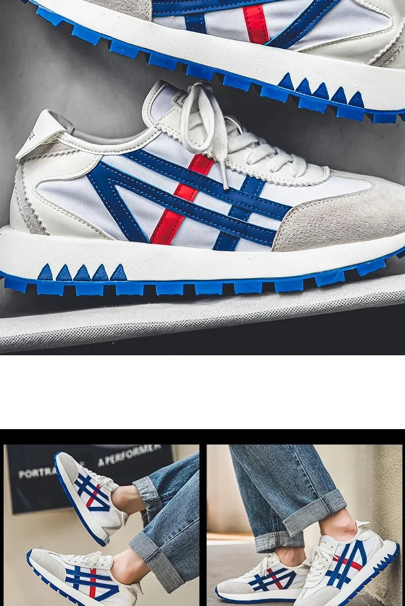 Men's classic running shoes with lace up flat bottom, sports soft sole, breathable walking canvas, Forrest Gump