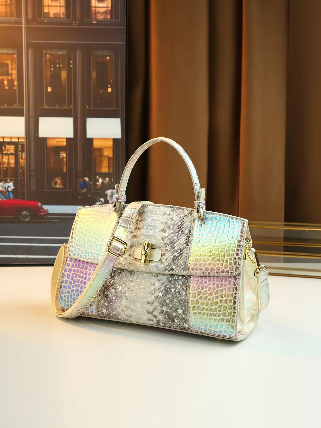 European and American fashion new snake pattern gradual change color matching light luxury high sense portable women's bag
