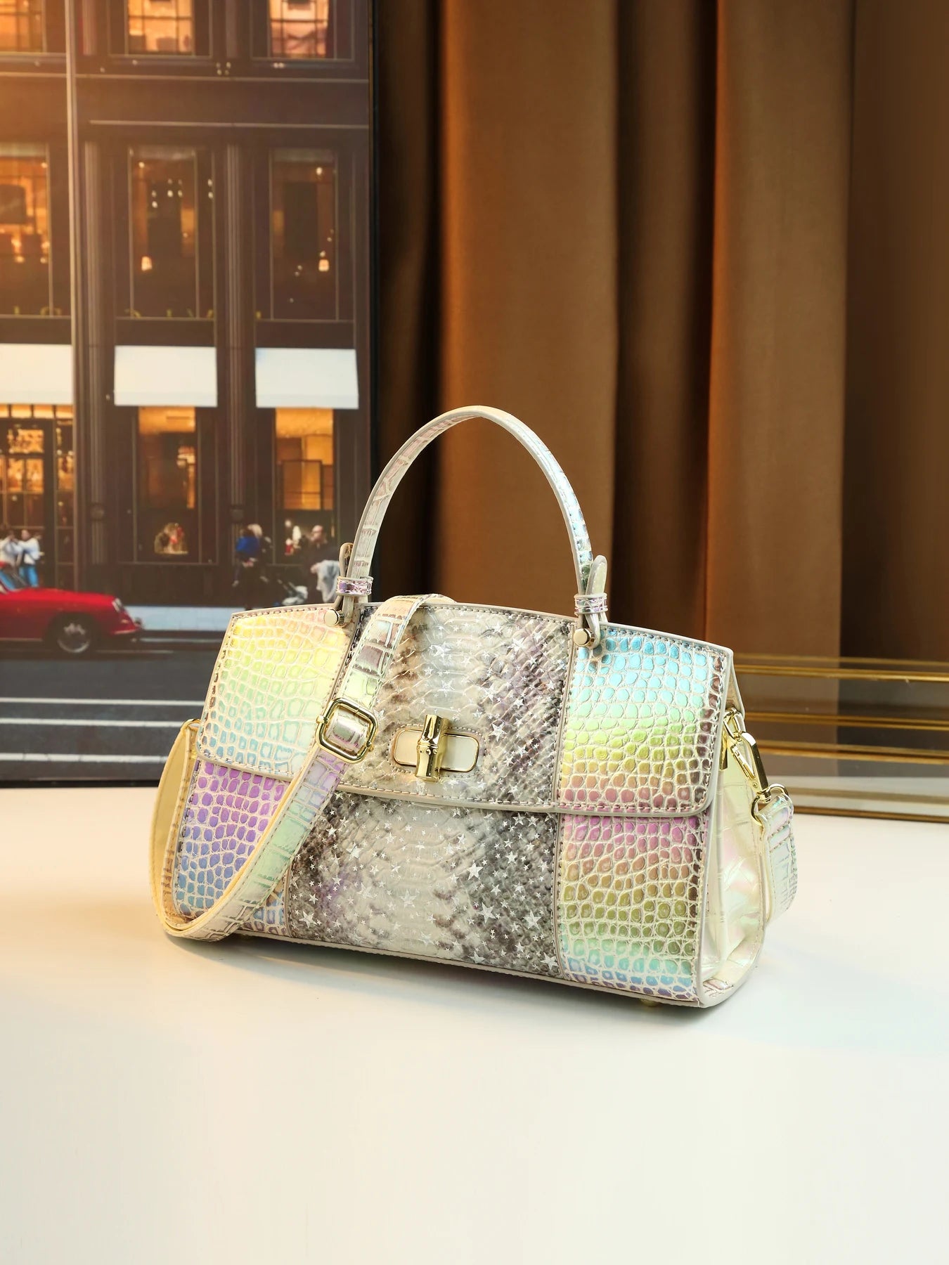 European and American fashion new snake pattern gradual change color matching light luxury high sense portable women's bag