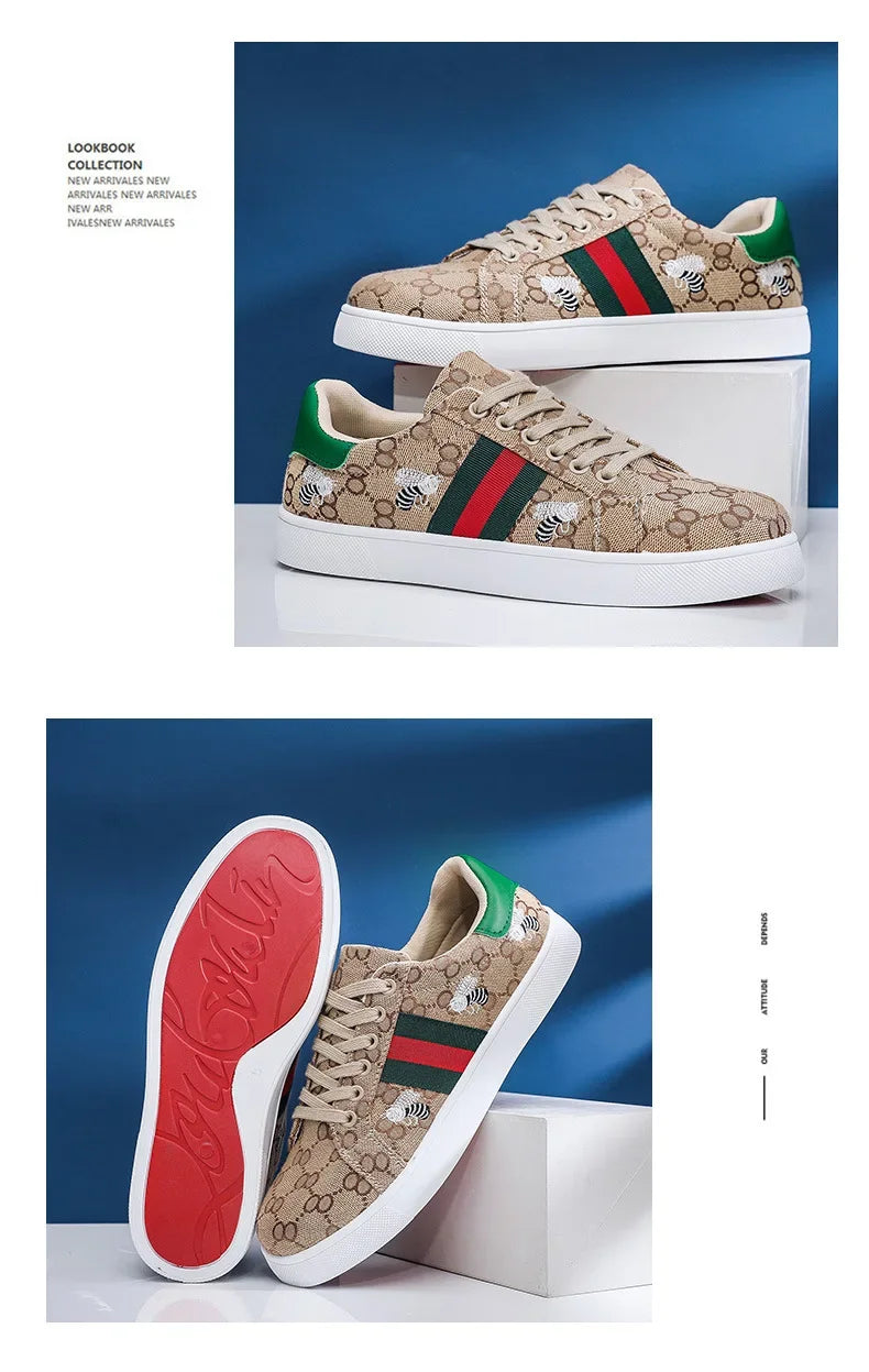 Men's Canvas Shoes Breathable Sports Sneakers Casual Style Student Footwear Fashionable Flat Board Shoes Mid Heel Grid Lining