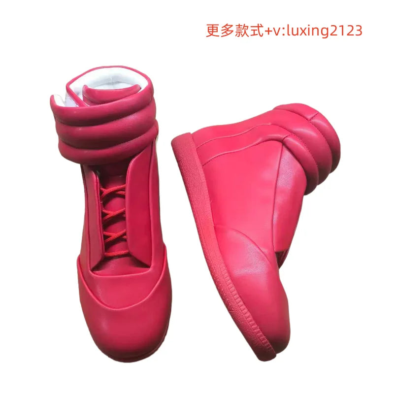 Men's High Top oes Genuine Leather Sport Casual White Dequn Sneakers mid Top Board oes Large Size Autumn Winter Faion