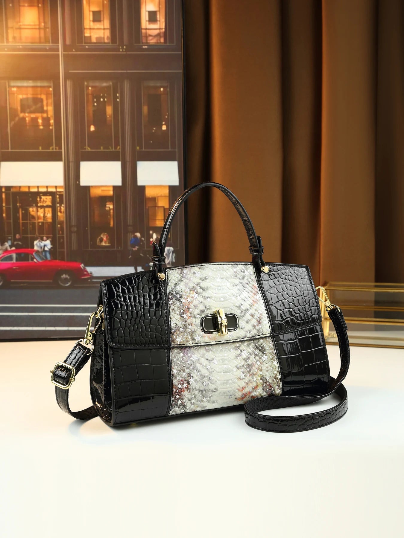 European and American fashion new snake pattern gradual change color matching light luxury high sense portable women's bag