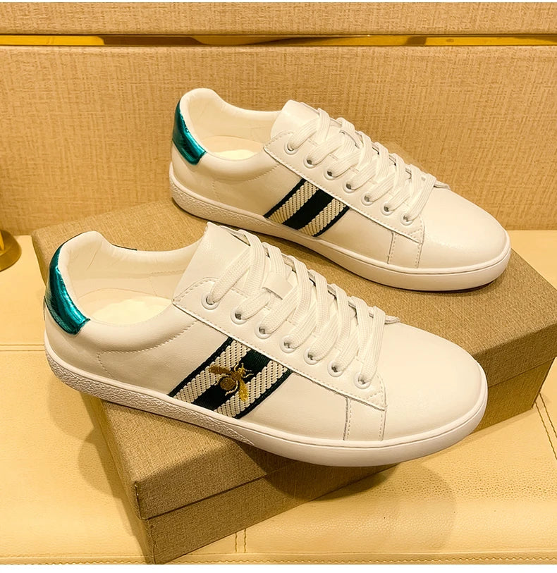 Brand Fashion Embroidered Bee Shoes Man Quality Genuine Leather Men's Skate Shoes Luxury Designer Sneakers zapatos de skateboard