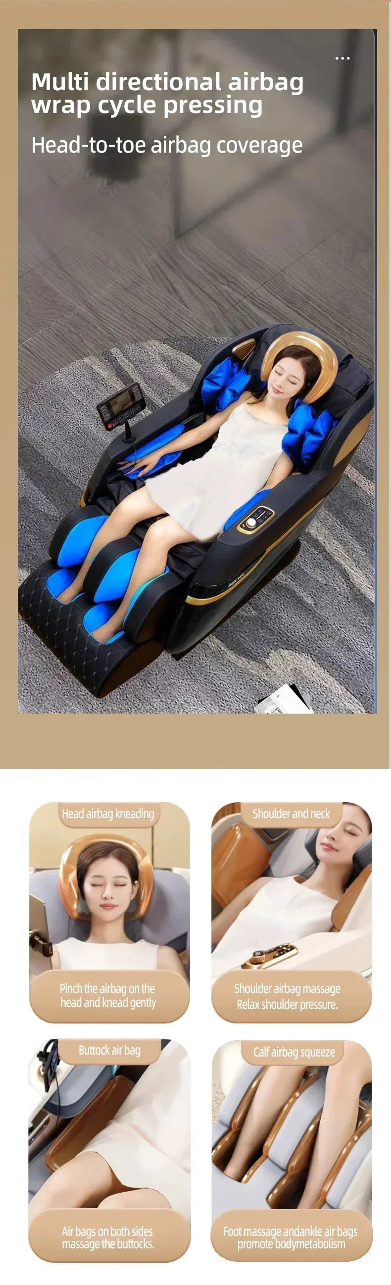 4D SL Track Massage Chair, Zero Gravity Recliner, Full Body Airbag Massage Sofa, Touch Screen Office Massage Chair