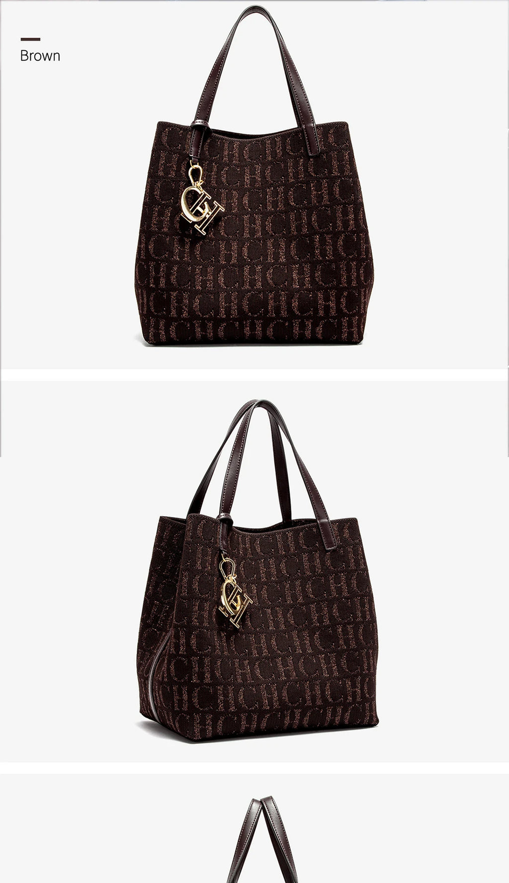 CH Women's Handbag Large Capacity Women's Simple Daily Commute Versatile Solid Color Letter Printed Design Shoulder Bag